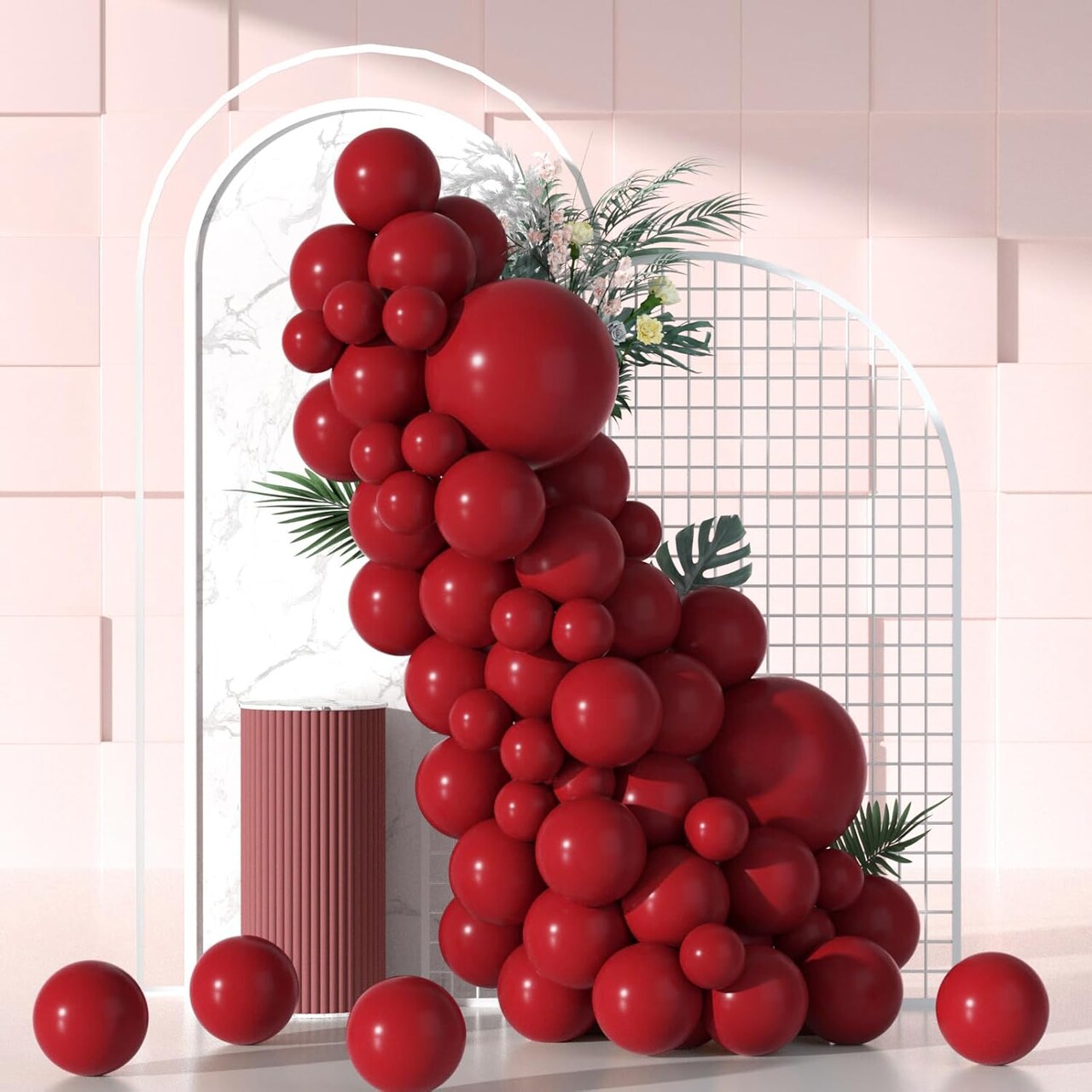 Red Balloon Garland Kits - Double Stuffed Red Balloons Arch Different Sizes 18In 12In 5In Translucent Wine Red Balloon Arch
